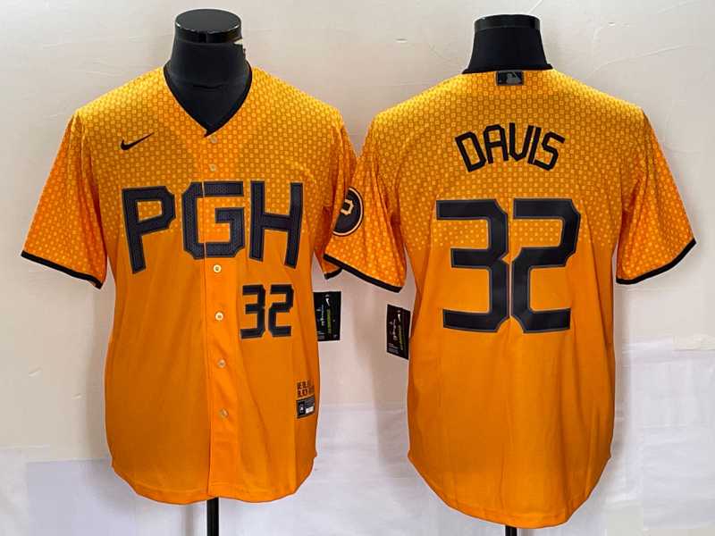Men%27s Pittsburgh Pirates #32 Henry Davis Number Yellow 2023 City Connect Stitched Jersey2->pittsburgh pirates->MLB Jersey